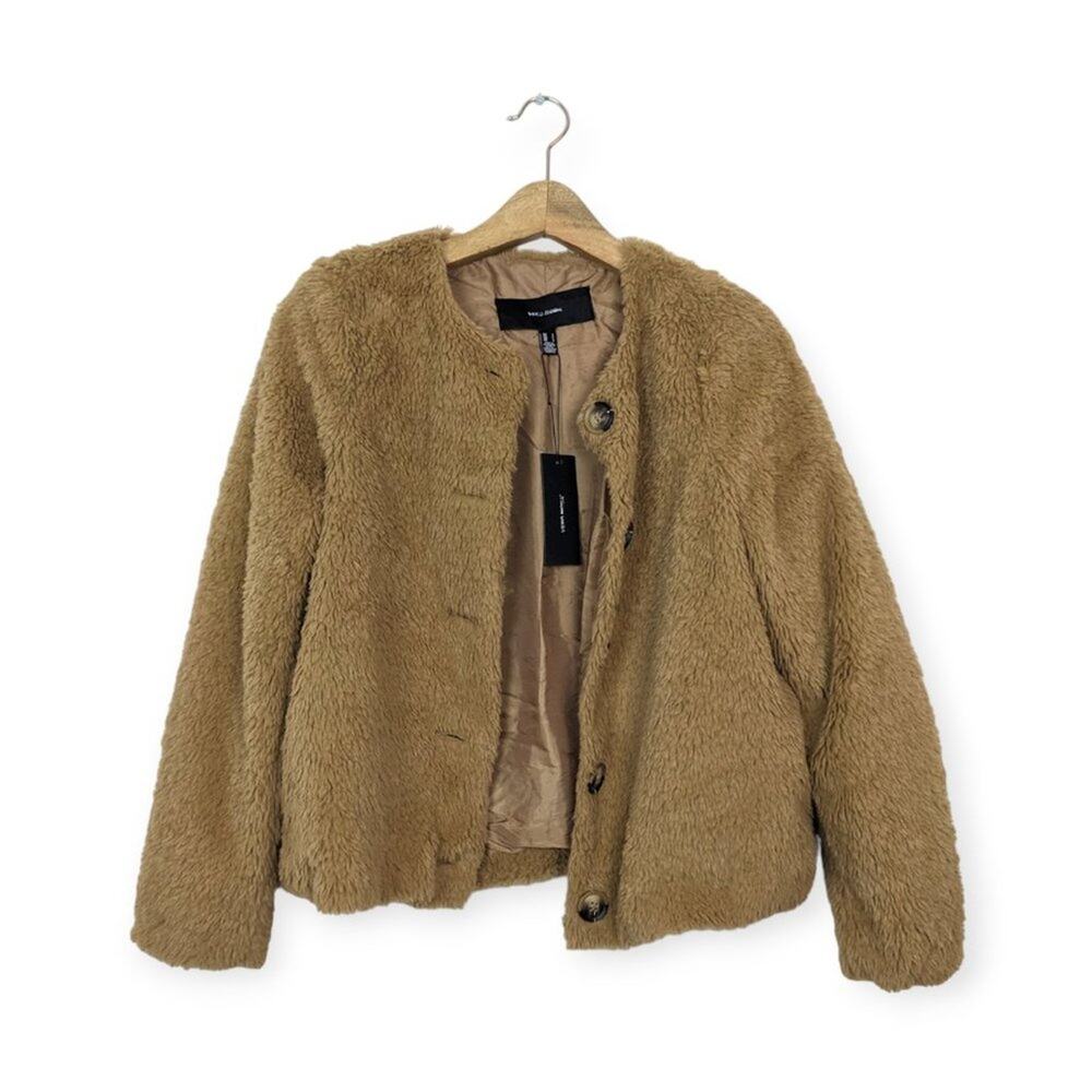 Vero Moda Amanda Teddy Jacket S Brown Short Faux Fur Cozy Casual NWT